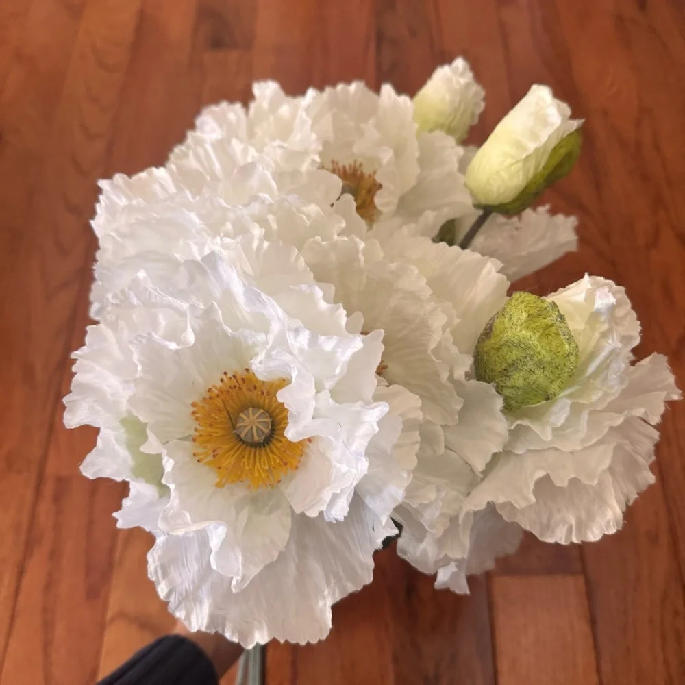 Faux White Poppy Flower Bundle - Set of 3